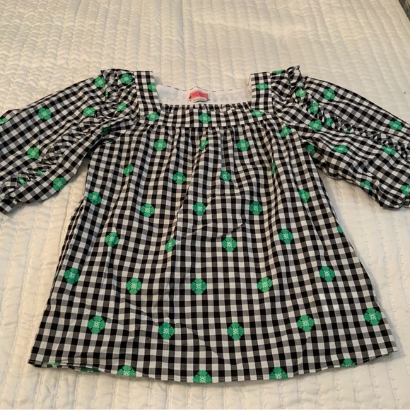 Kate Spade Blossom Gingham Cotton Top Square Neck Black White Green Size XXS - Picture 6 of 10